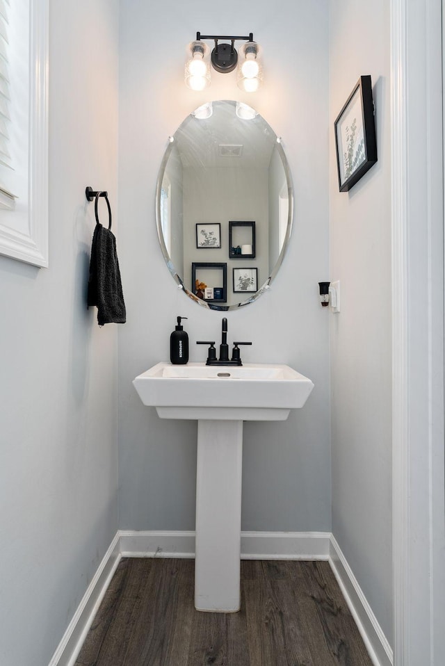 bathroom featuring wood-type flooring and sink