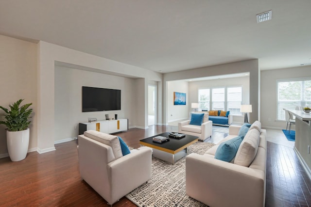 living room featuring dark hardwood / wood-style flooring