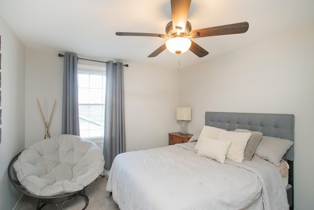 bedroom featuring carpet floors and ceiling fan