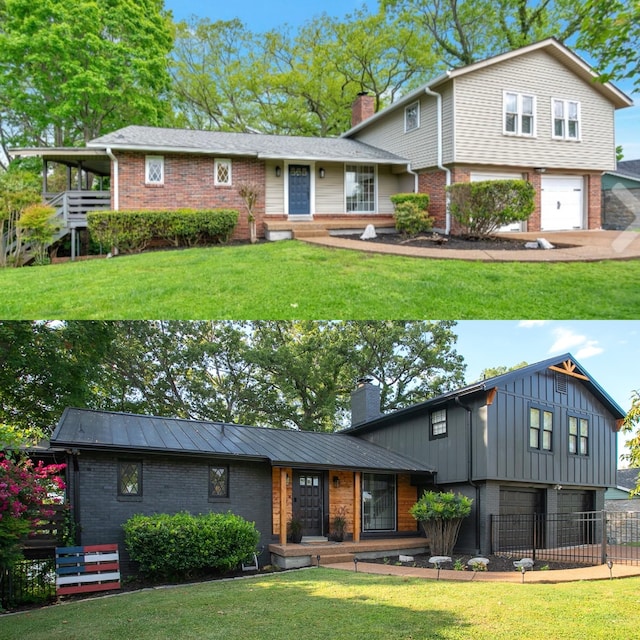 view of front of house featuring a garage and a front yard