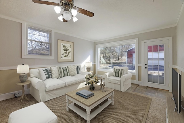 living room featuring ornamental molding