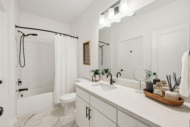 full bathroom with vanity, toilet, and shower / bath combo