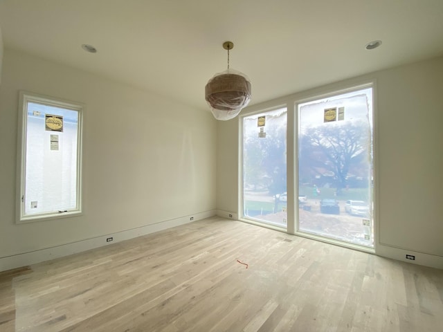 spare room featuring light hardwood / wood-style flooring