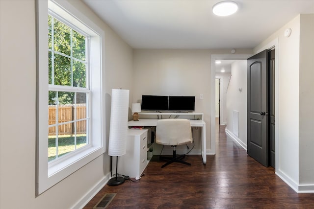 office area featuring dark hardwood / wood-style flooring