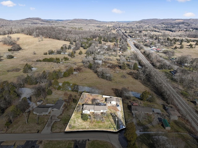 birds eye view of property featuring a mountain view