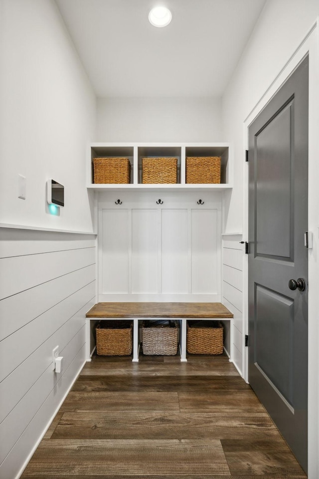 mudroom with dark wood-type flooring