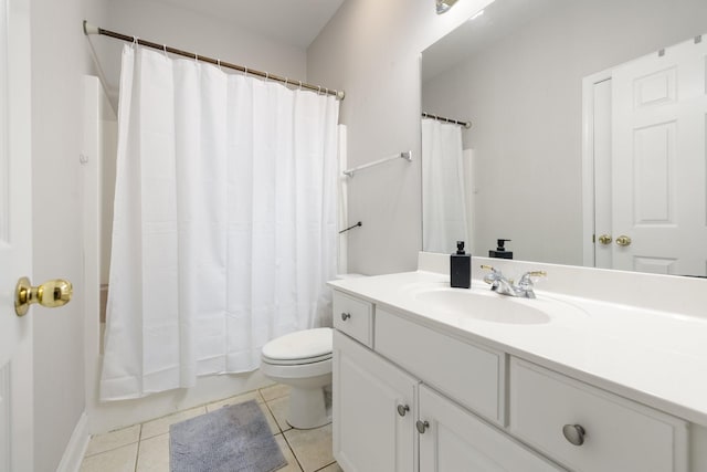 full bathroom with tile patterned flooring, vanity, shower / bath combination with curtain, and toilet