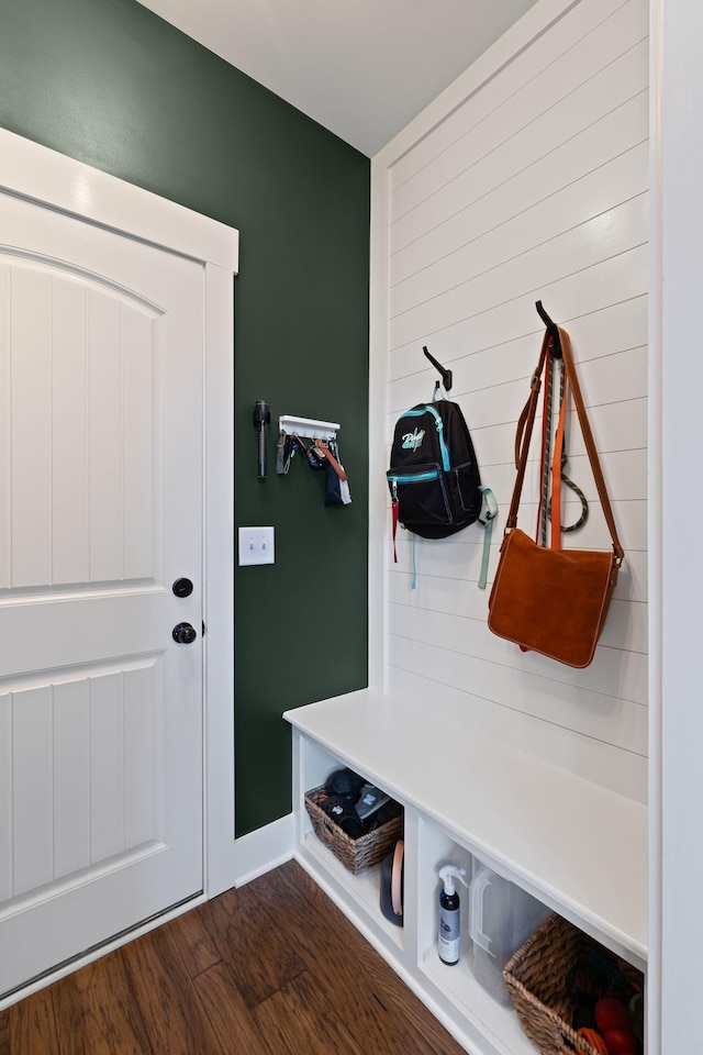 mudroom with dark wood-type flooring