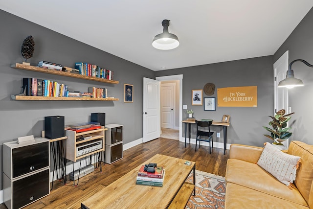 home office featuring dark hardwood / wood-style floors