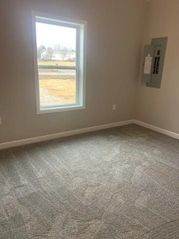 carpeted empty room with electric panel