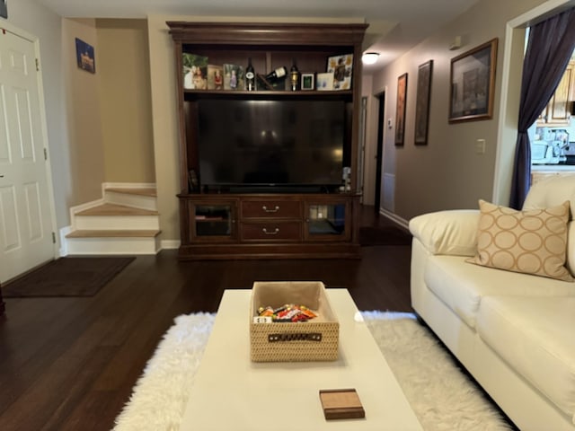 living room with dark hardwood / wood-style floors