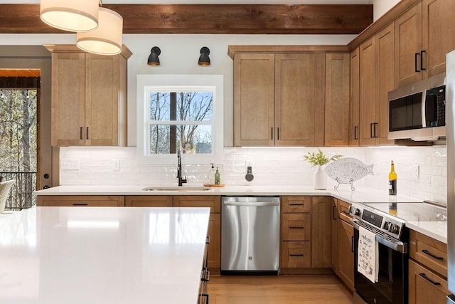 kitchen featuring appliances with stainless steel finishes, sink, and backsplash