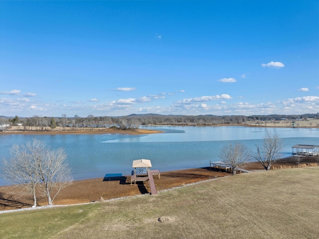 property view of water featuring a boat dock