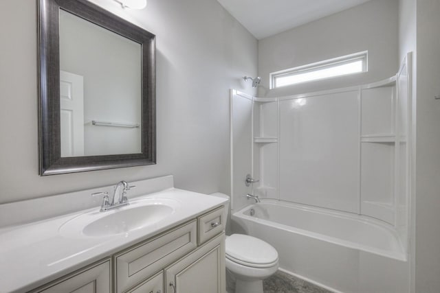 full bathroom featuring vanity,  shower combination, and toilet