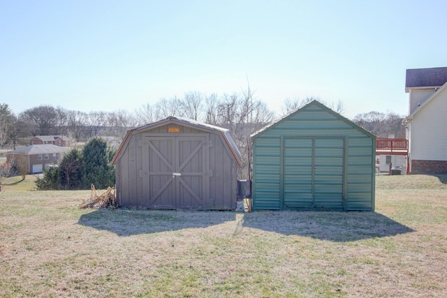 view of outdoor structure with a lawn