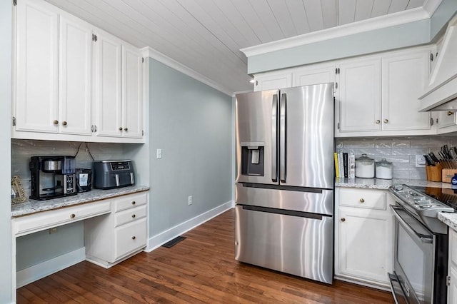 kitchen featuring tasteful backsplash, stainless steel appliances, and white cabinets