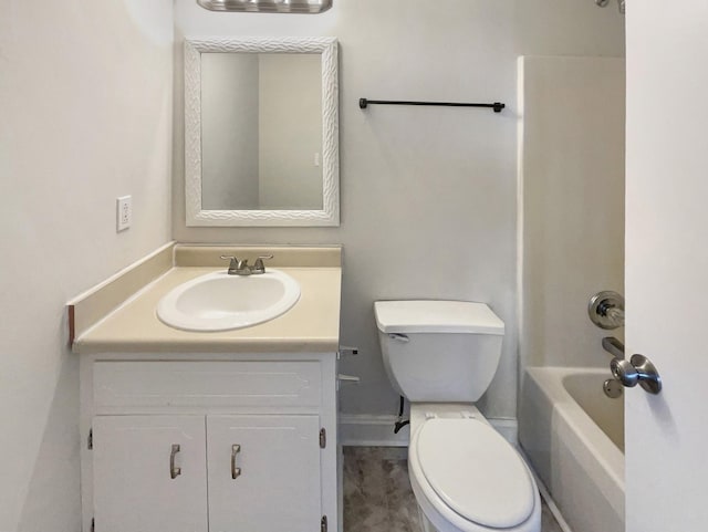 full bathroom with vanity, washtub / shower combination, and toilet