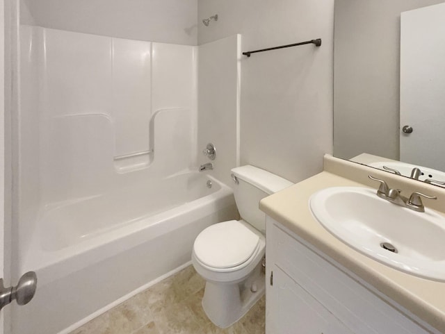 full bathroom with vanity,  shower combination, and toilet