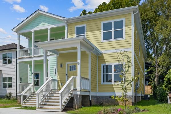 view of front of house featuring central air condition unit and covered porch