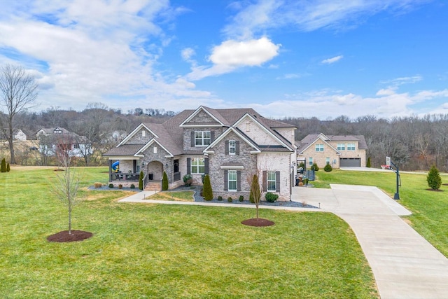 craftsman-style home with a front yard