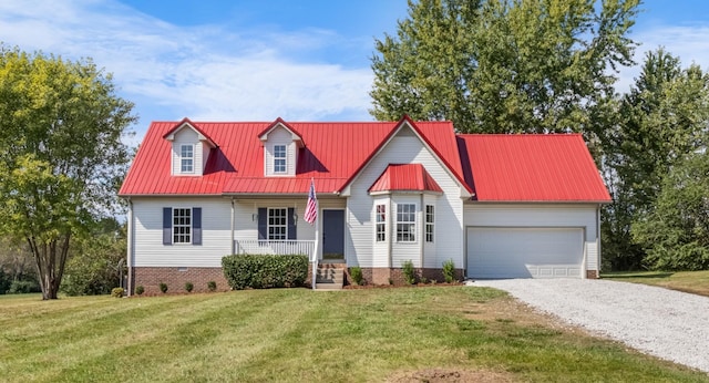 view of front of home with a porch and a front lawn