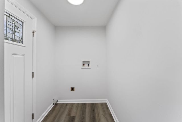 laundry room with hookup for a washing machine, dark hardwood / wood-style floors, and hookup for an electric dryer