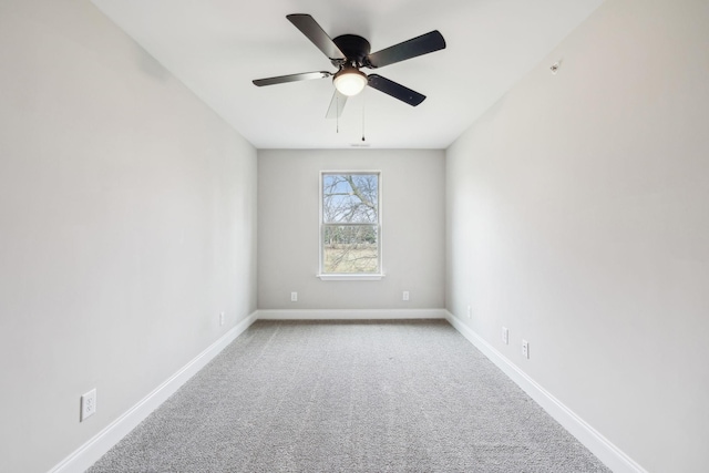 empty room with light carpet and ceiling fan