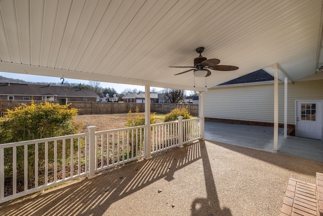 view of patio featuring ceiling fan