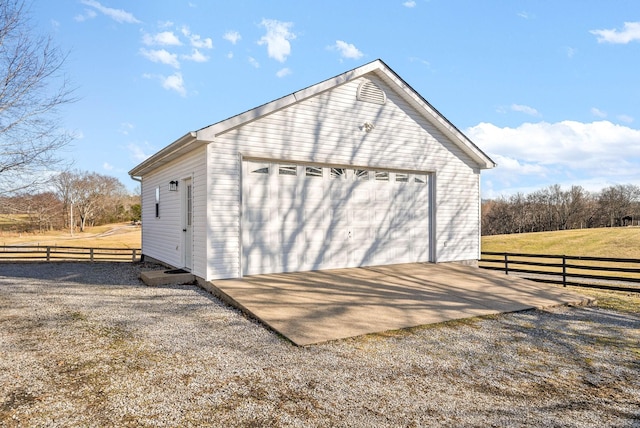 garage with a rural view