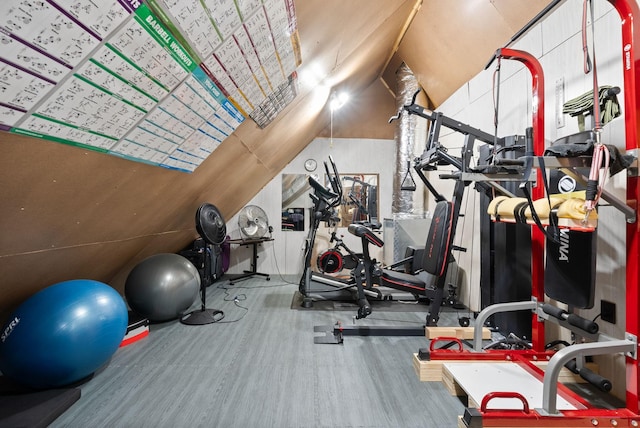 exercise area with vaulted ceiling