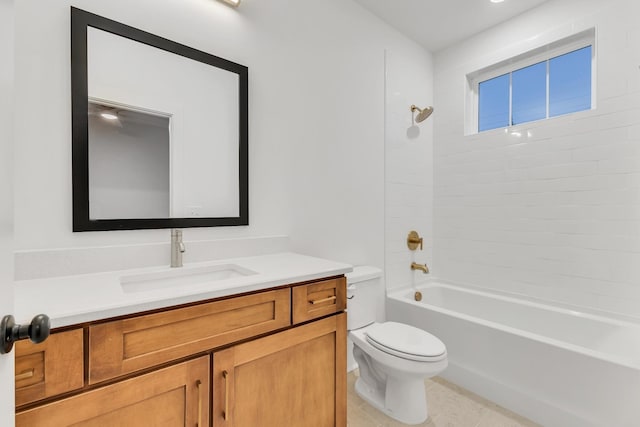 full bathroom featuring toilet, vanity, bathtub / shower combination, and tile patterned flooring