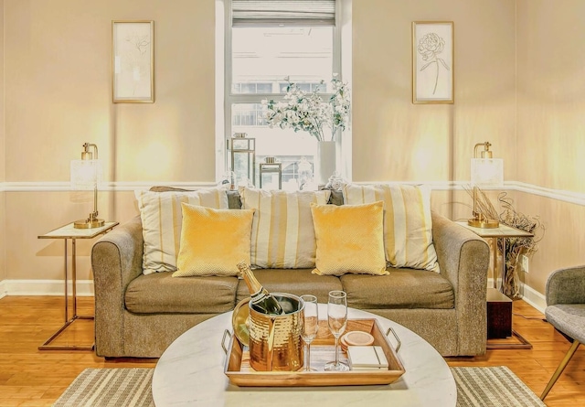 living room with hardwood / wood-style flooring