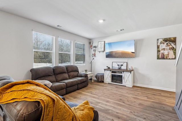 living room with hardwood / wood-style flooring