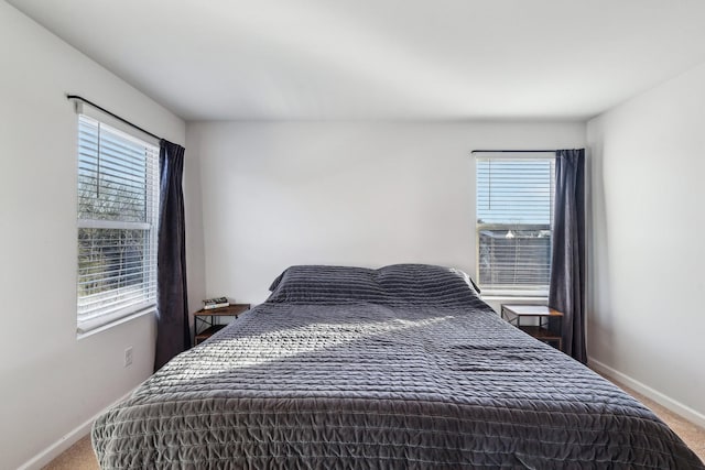 bedroom with multiple windows and carpet