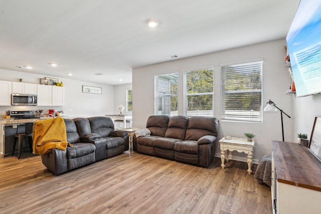 living room with light wood-type flooring