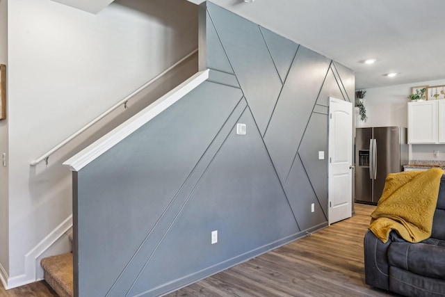 interior space with dark wood-type flooring