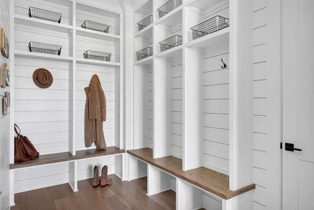 mudroom featuring dark wood-style flooring