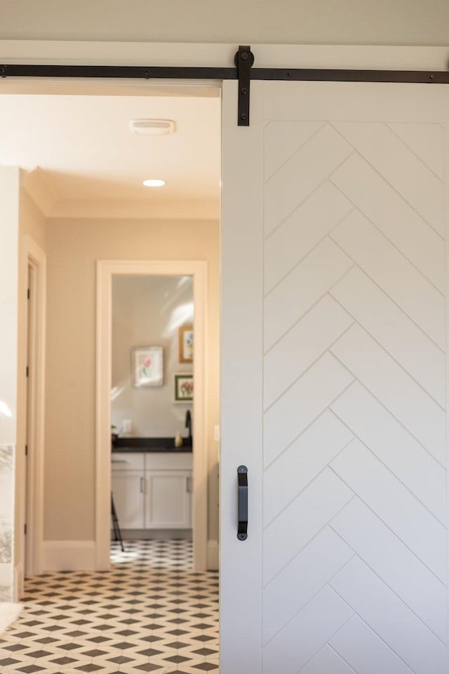 corridor with a barn door