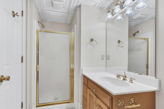 bathroom with vanity and walk in shower