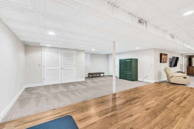 basement with light wood-type flooring