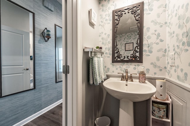 bathroom with sink and hardwood / wood-style floors