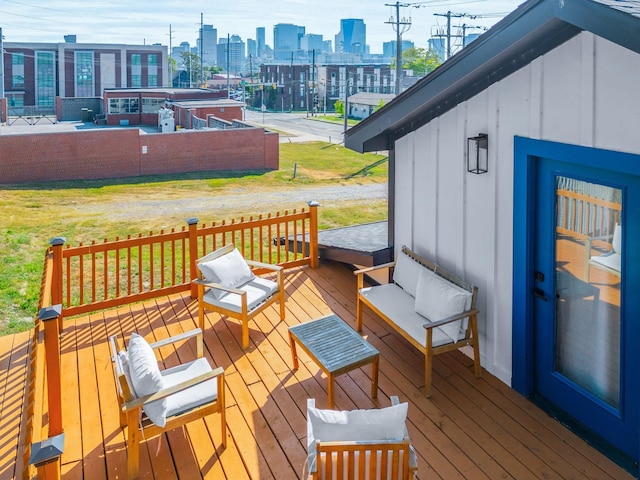 wooden deck featuring an outdoor hangout area