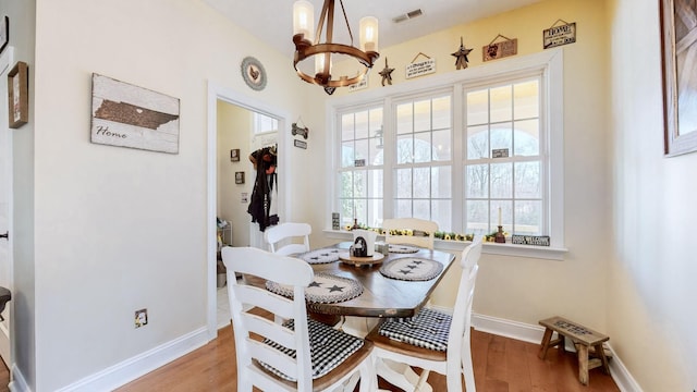dining space with a healthy amount of sunlight, visible vents, and wood finished floors