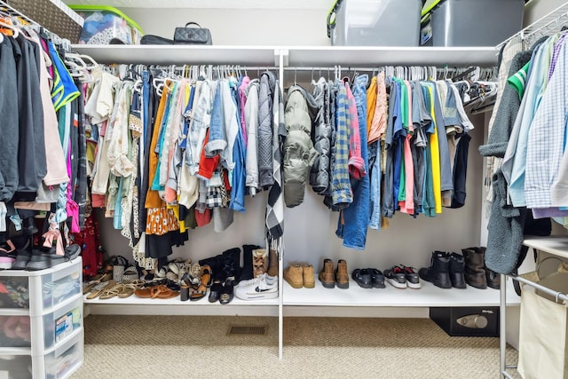 walk in closet with carpet floors