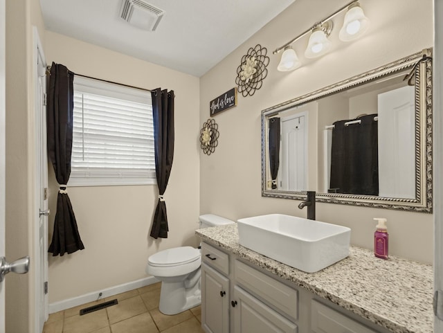 bathroom featuring tile patterned floors, vanity, and toilet