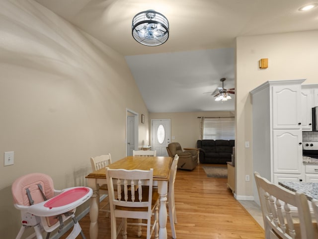 dining space featuring ceiling fan and light hardwood / wood-style floors