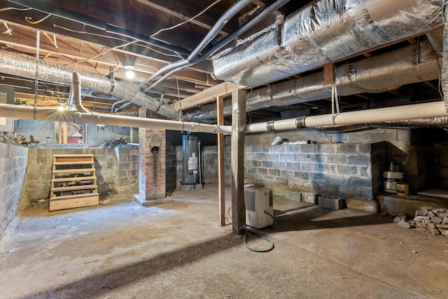 basement featuring water heater