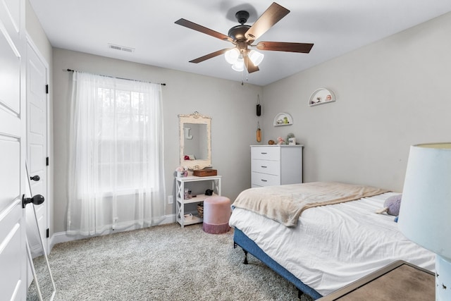 bedroom with carpet floors and ceiling fan