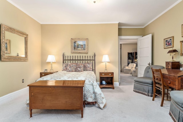 carpeted bedroom featuring crown molding