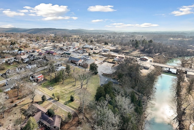 aerial view with a water and mountain view